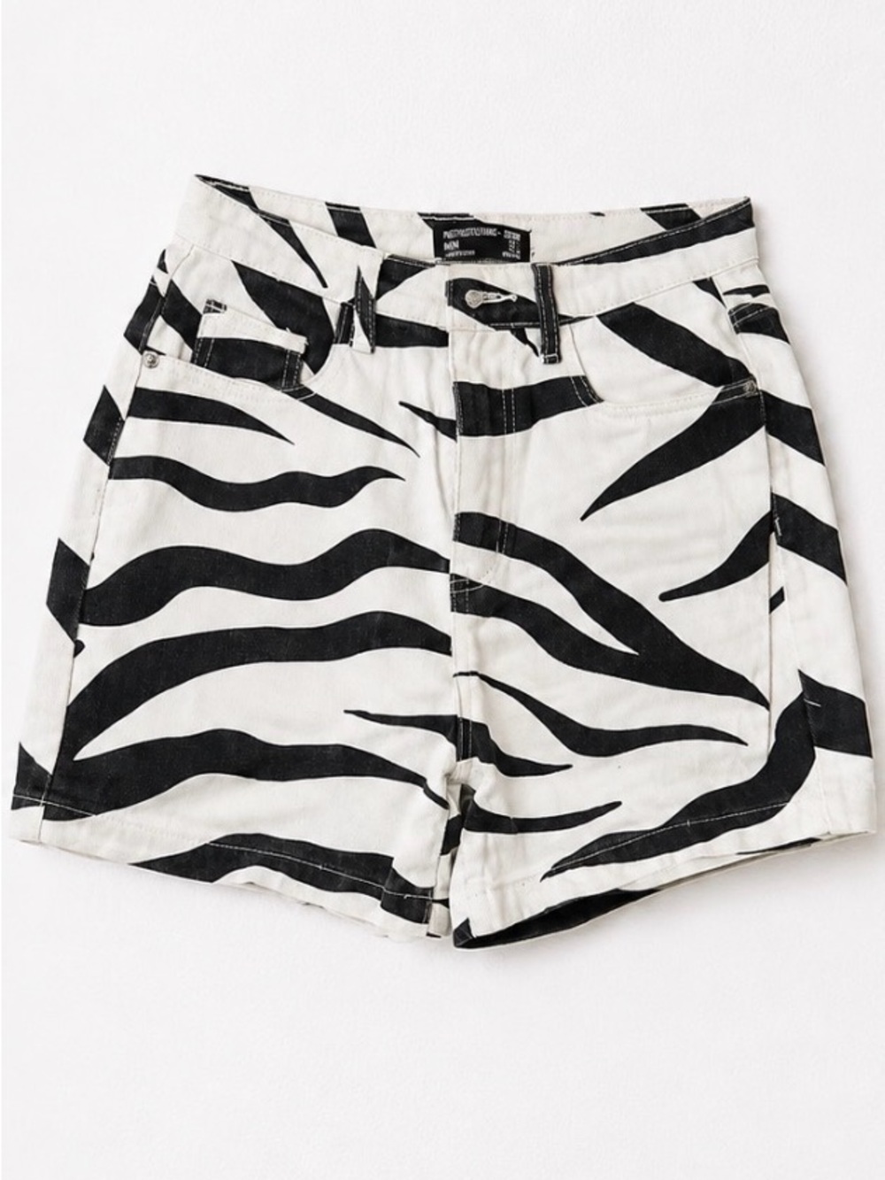 PrettyLittleThing Black & White Zebra Print Jean Shorts